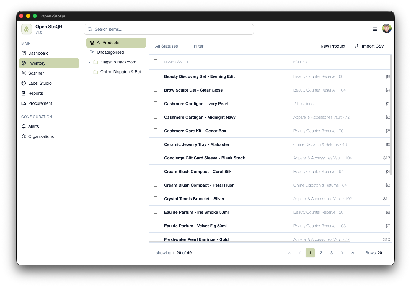 OpenSe desktop inventory interface in a native desktop window