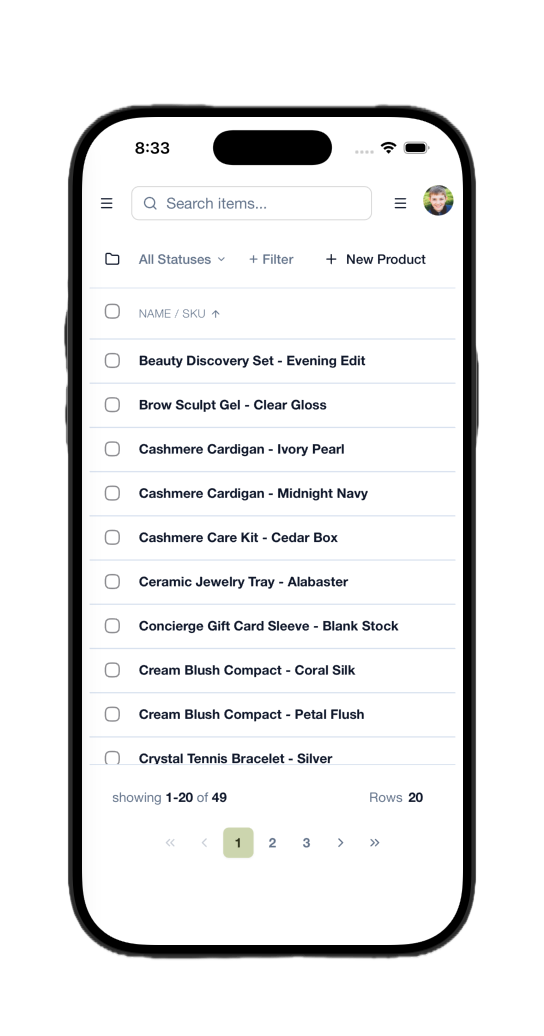 OpenSe mobile inventory interface on a phone